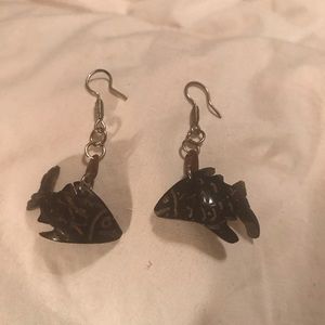 Wooden look artisan made Fish dangle earrings